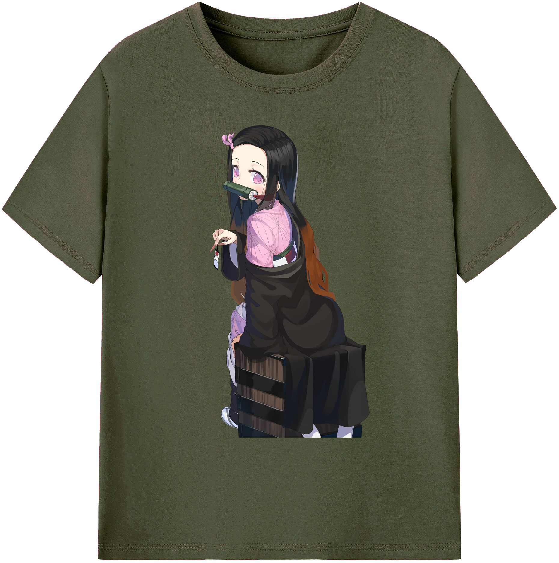 （画像用） 鬼滅の刃（きめつのやいば）竈門 禰󠄀豆子／かまど ねずこ Kamado Nezuko 綿100％ メンズ半袖Tシャツ｜肌触りやわらか＆通気性